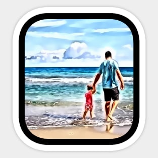 Father and child beach passive income make money Sticker